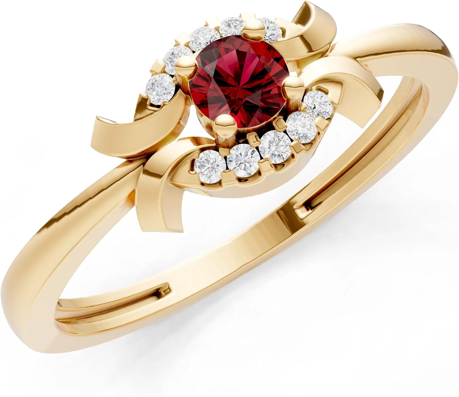 PEORA Round Cut Garnet Stackable Band Available in Solid 10K, 14K or 18K Ring – White, Yellow or Rose Gold