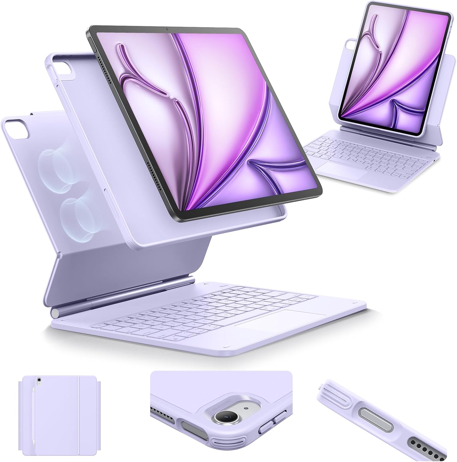 ESR [Upgraded] for iPad Air 13 Inch Case Keyboard M4/M3/M2 (2026/2025/2024), Easy-Set Magnetic Stand, Portrait/Landscape Mode, Removable Case with Multi-Touch Trackpad, Rebound 360 Series, Purple