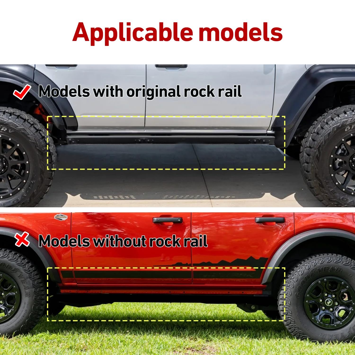 Amazon.com: TIOYAR Bronco 4 Door Add on OEM Rock Rail Replace for
