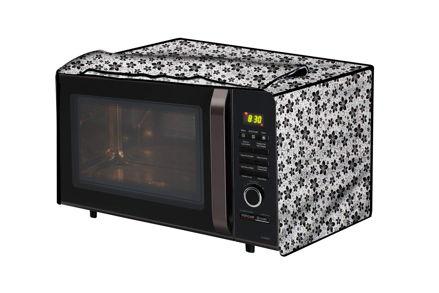 The Furnishing Tree Microwave Oven Cover for Samsung 28L CE1041DSB2/TL Floral Pattern Grey