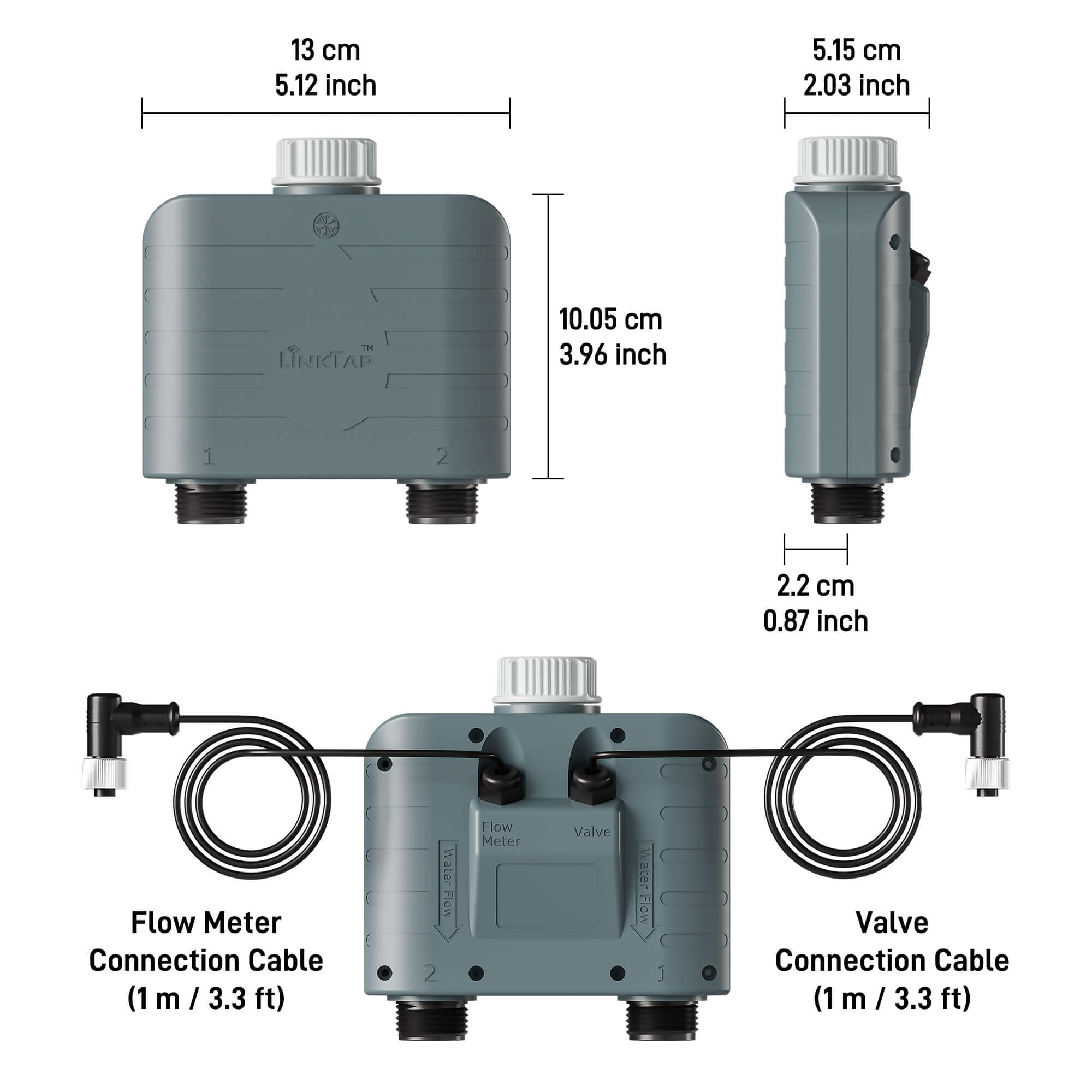 LinkTap T1 Programador de Riego 2 Salidas y Gateway, Alimentación Flex | 2 Caudalímetros, Riego Clima/Volumen/Tiempo, Detección de Fugas y Fallos, Alcance Superior al WiFi, Anti-Helada, IP66, Alexa