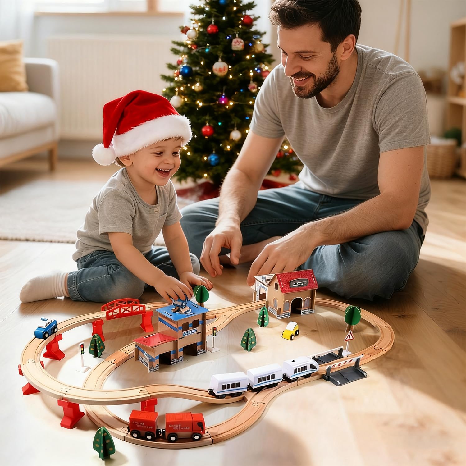 Elektrisches Holzeisenbahn-Spielzeugset 88-teilig für Kleinkinder Jungen Mädchen 3 4 5 Jahre
