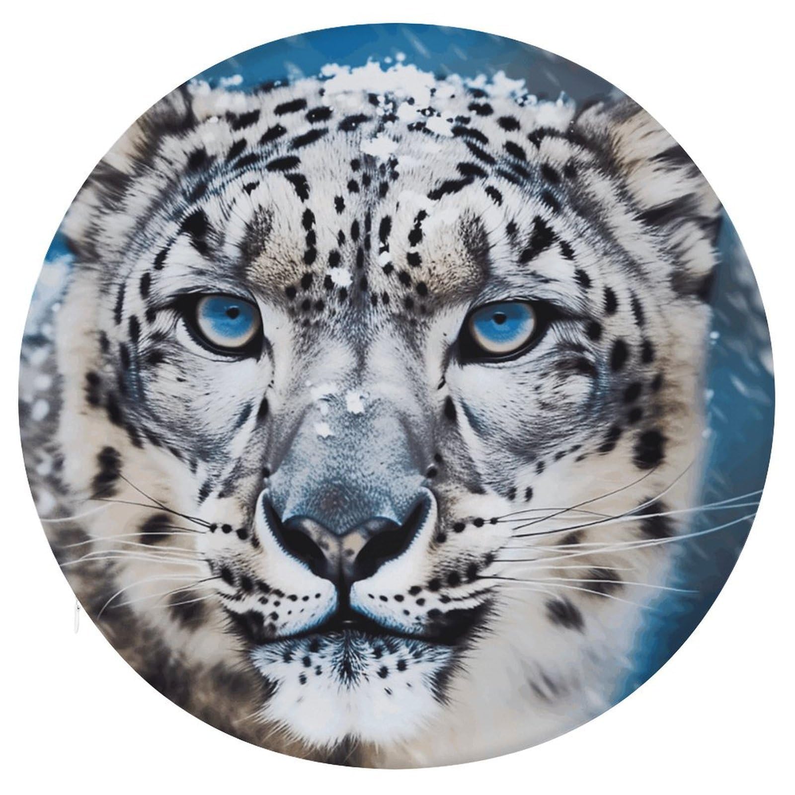 LZQPOEAS Blue Eyed Snow Leopard2 Round Chair Cushion 15 Inch, Detachable Memory Foam Seat Cushion,Circle Stool Cushion, Soft Round Chair Pad with Removable Cover