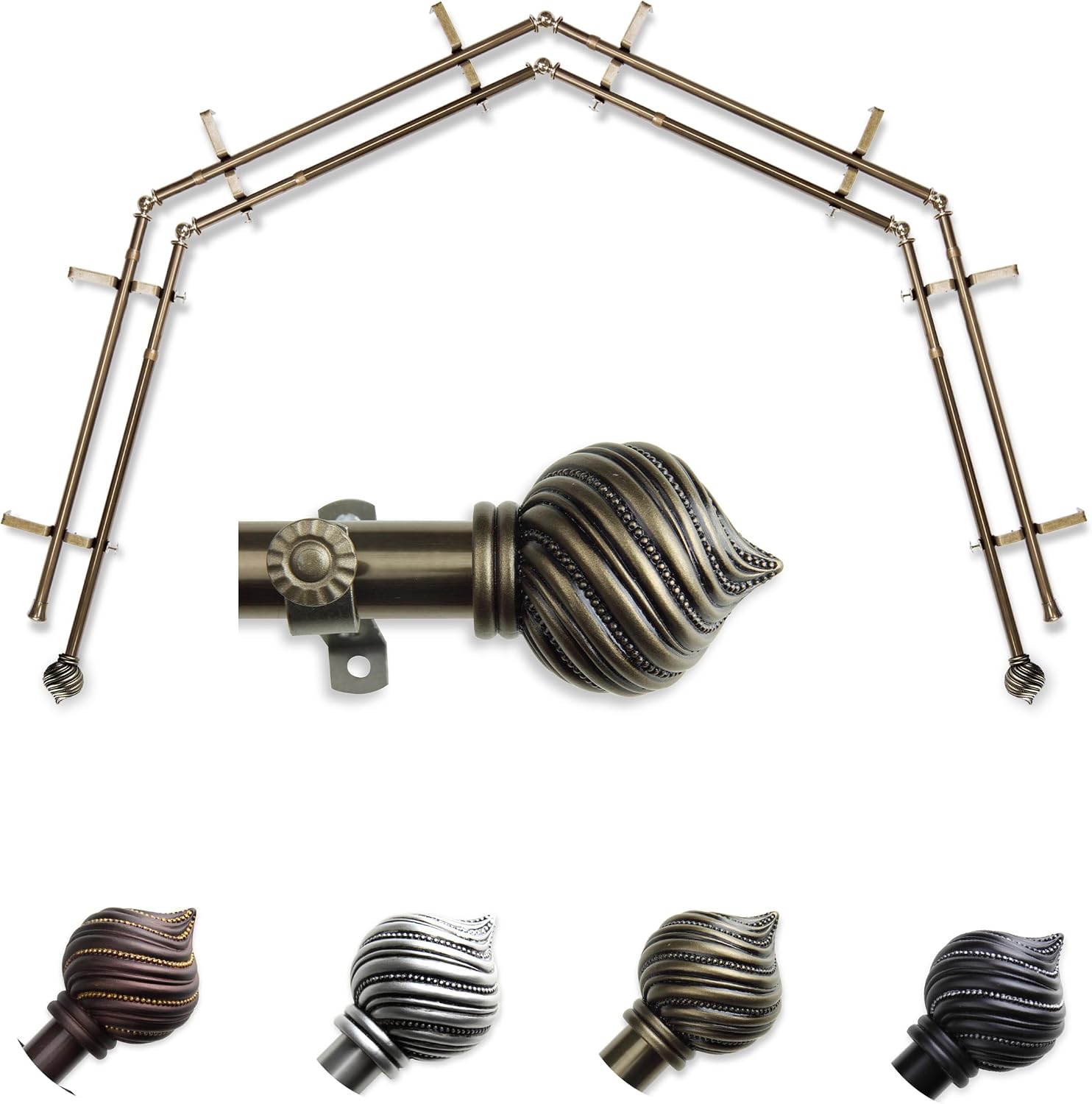 A&F Rod Décor - Posie 13/16" 4-Sided Double Bay Window Curtain Rod - Cocoa