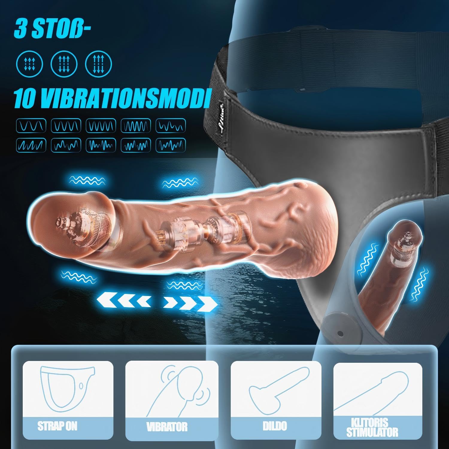 Strapon Umschnallpenis für Frauen Männer, Dildo mit 3 Stoß- & 9 Vibrationsmodi Umschnalldildo für Klitoris Analdildo Strap on Umschnall für Frauen, Diloschwanz für Frauen Doppel Strapon-on für Paare