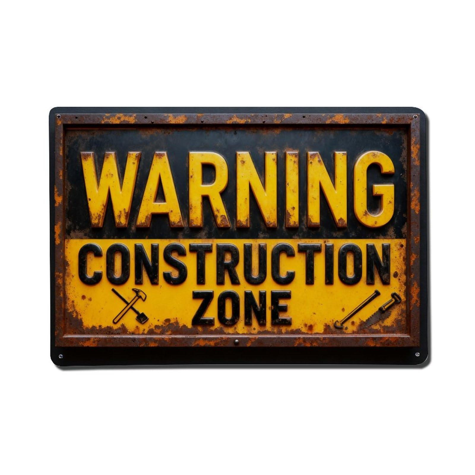 Caution Work Area Sign Pattern Metal Tin Sign Plaque