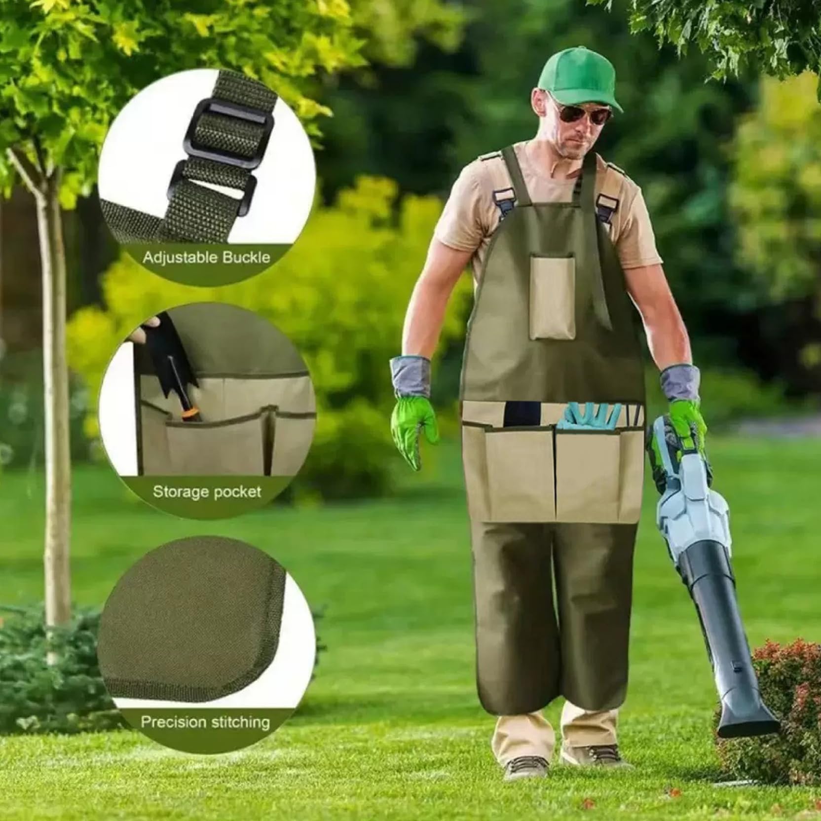 Tablier de jardinage, tablier de jardin avec poches pour femmes et hommes, tabliers travail protection jambe longue, tabliers à outils à jambes fendues, sac cueillette fruits