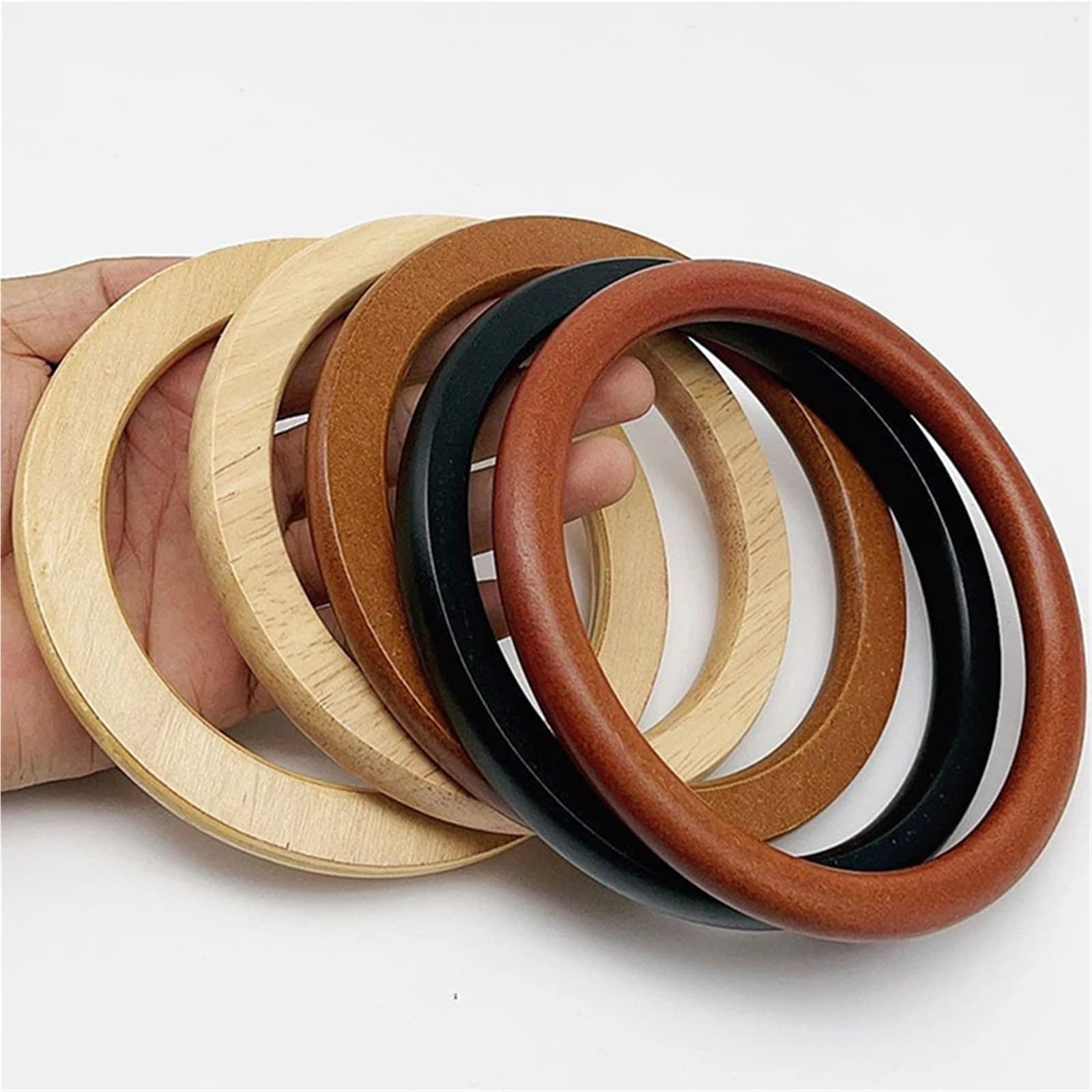 Mango de madera maciza 4 piezas Para Bolsos | Bolso hecho a mano, bolso tejido, bolso, bolso, asas, anillo, bolso portátil(Brown)