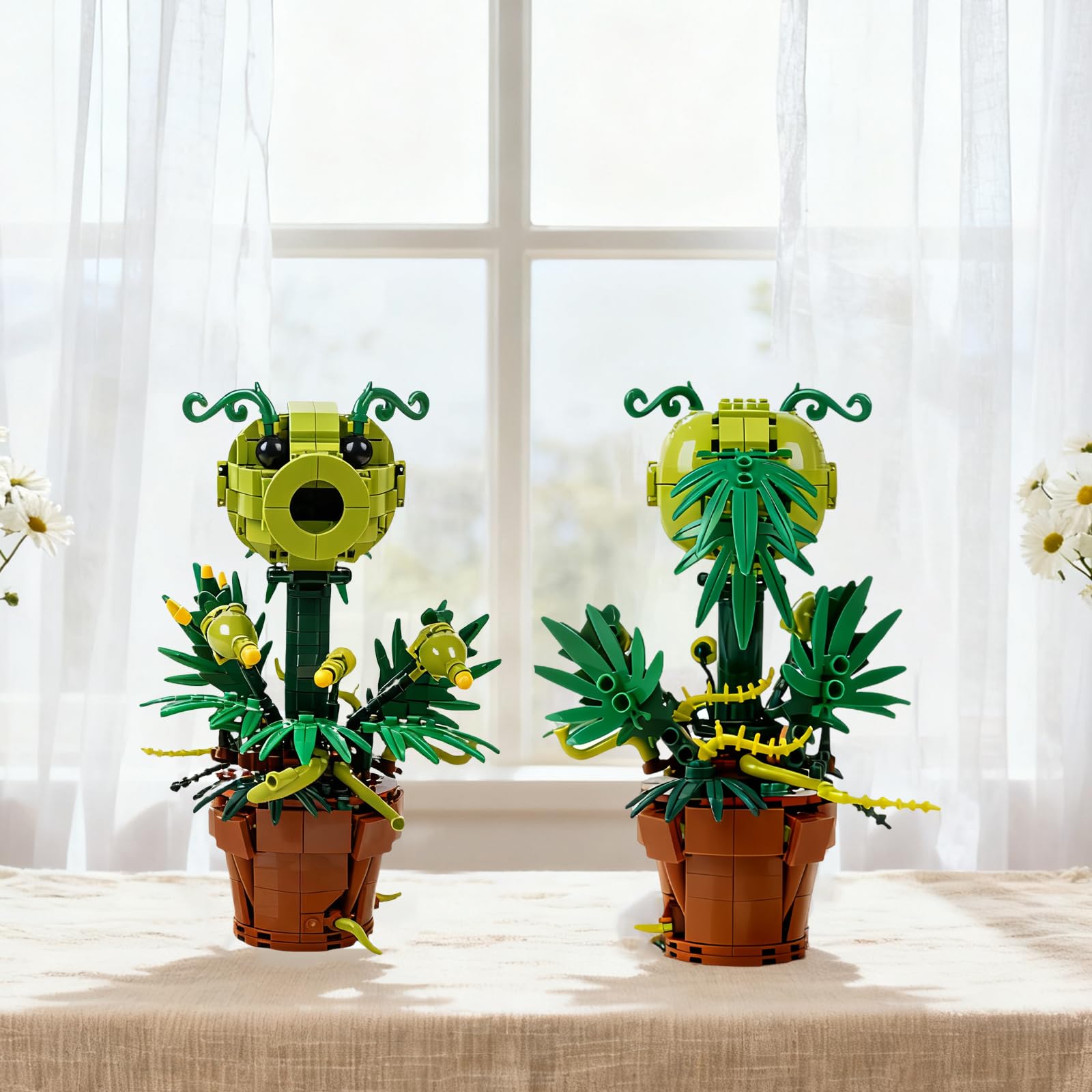 Bloques de construcción con tirachinas de guisantes, plantas de terror bonsái, bloques de sujeción de plantas, juego de zombies, juguetes inspirados, regalo creativo para amantes de los juegos