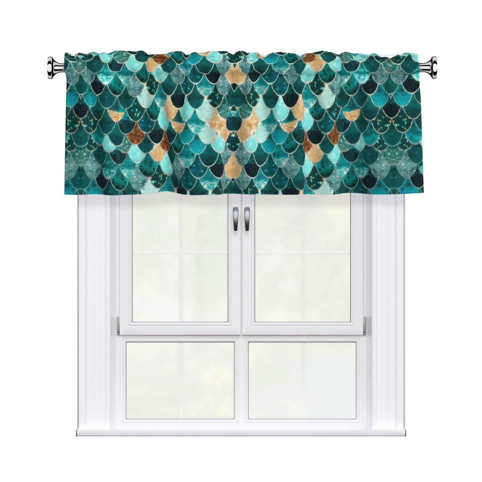 WHJDPP Mermaid fish scale print Prints Charming Kitchen Window Cover – 54x18 Inch Peach Skin Valance with Decorative Print