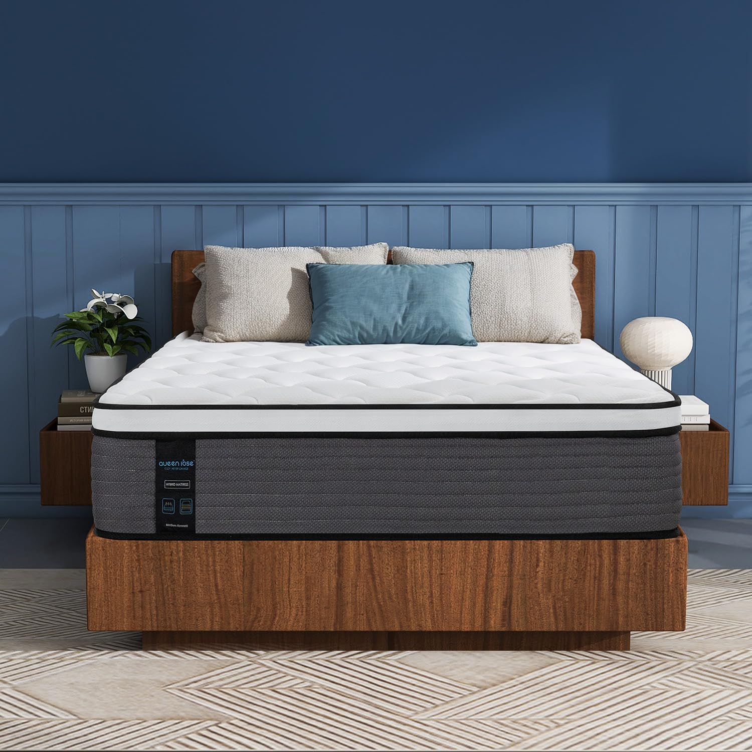 Firm Queen Mattress 14 Inch, Hybrid Mattress Queen for Back Pain Relief, High-Density Memory Foam & Supportive Pocketed Coils, Edge Reinforcement,