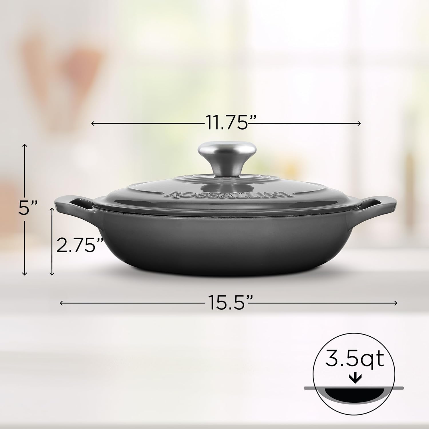 Signature Enameled Cast Iron Braiser, Non-Stick Serving Pot with Tight Fitting Lid for Perfect Roasting, Baking, Sauteing, Searing, and Pan Frying | 3.5Q (3.3L) - Oyster Grey - Image 2