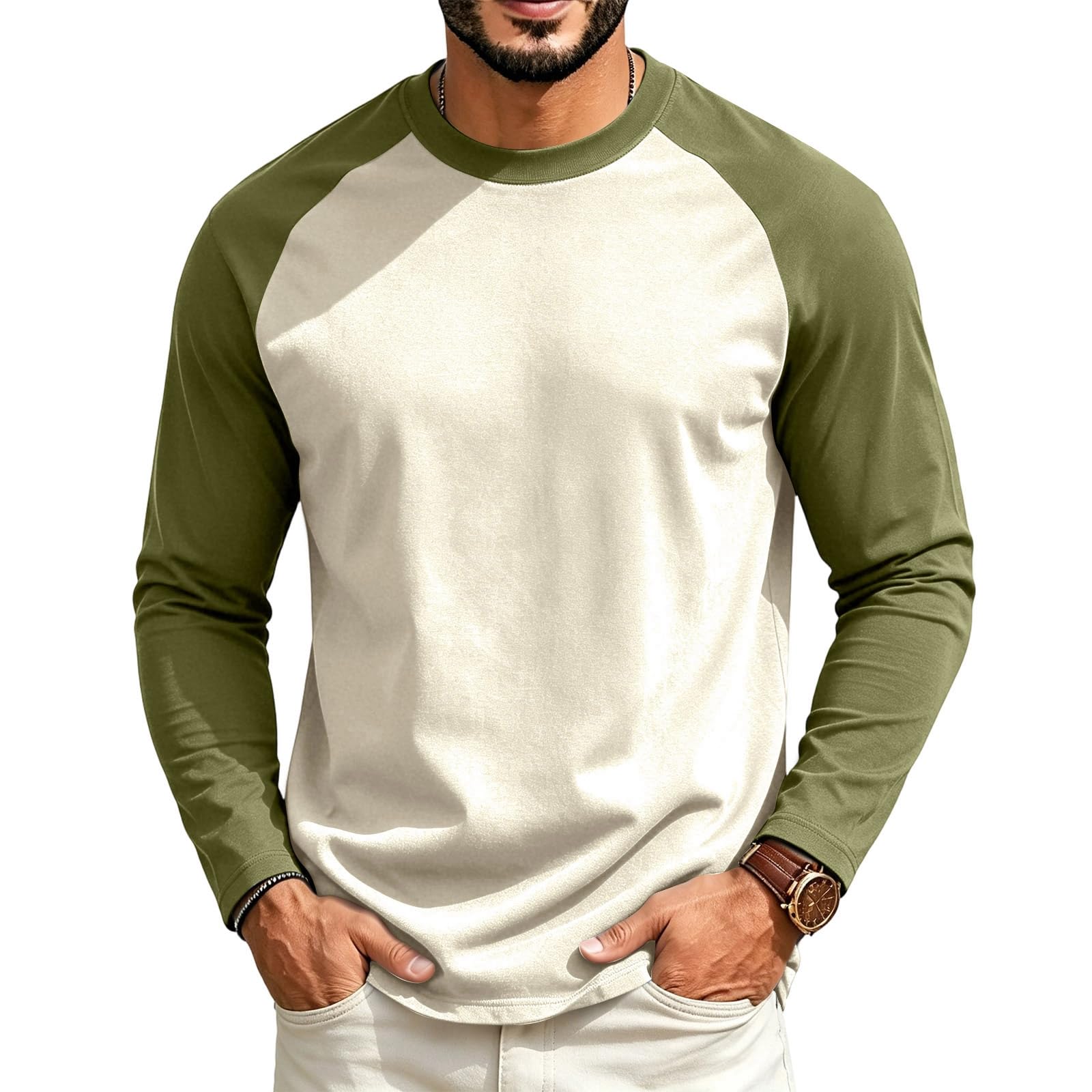 Halloween Crew Neck Shirts Costumes for Men Long Sleeve,05-Army Green M — image 1