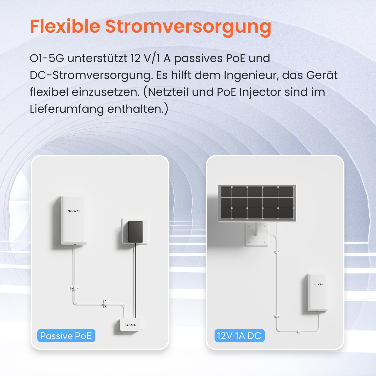 Tenda WiFi Bridge Point-to-Point WLAN Bridge Outdoor CPE (867 Mbit/s auf 5GHz, WLAN Brücke mit 9dBi Antenne, Passive PoE, Zentrales Management, 1km Reichweite, IP65 Wasserdicht)(O1-5G)