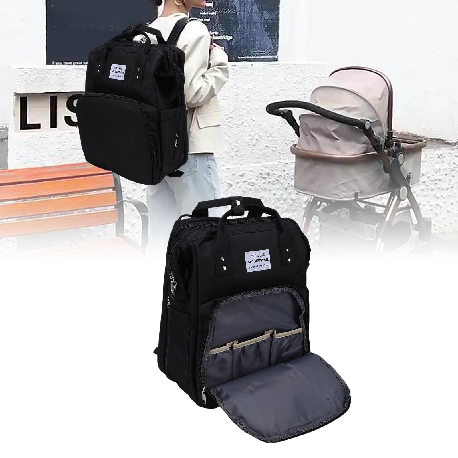 Luocute Zaino per Pannolini per Neonati, Borsa per maternità da Viaggio di Grande capacità con Porta di Ricarica USB e Tasca per Biberon Isolata, Zaino per Pannolini per Neonati per Viaggi