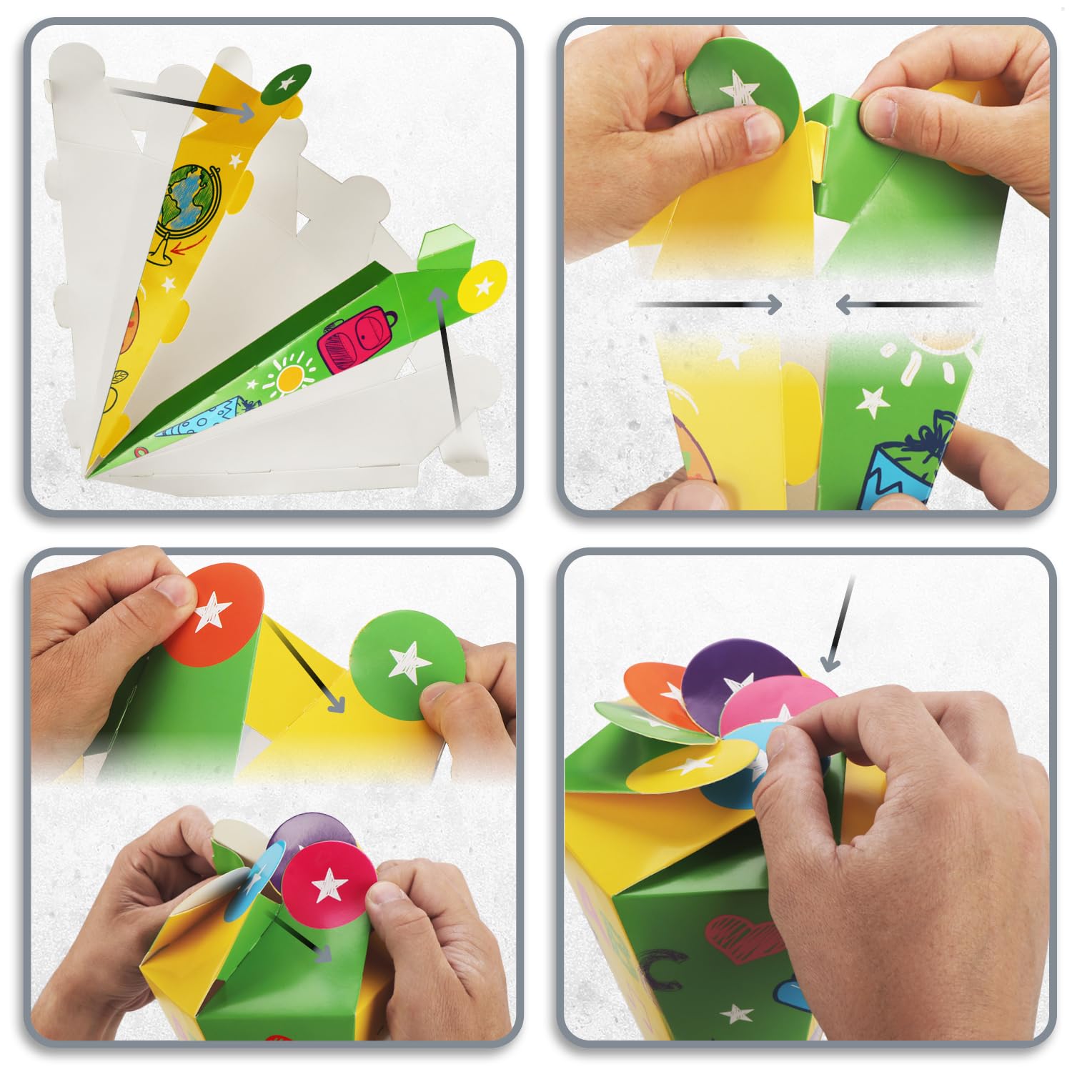 com-four® Mini Coni Scuola 30 cm – Coni in Cartone per Inizio Scuola (2 Giallo-Verde/Blu-Rosa)