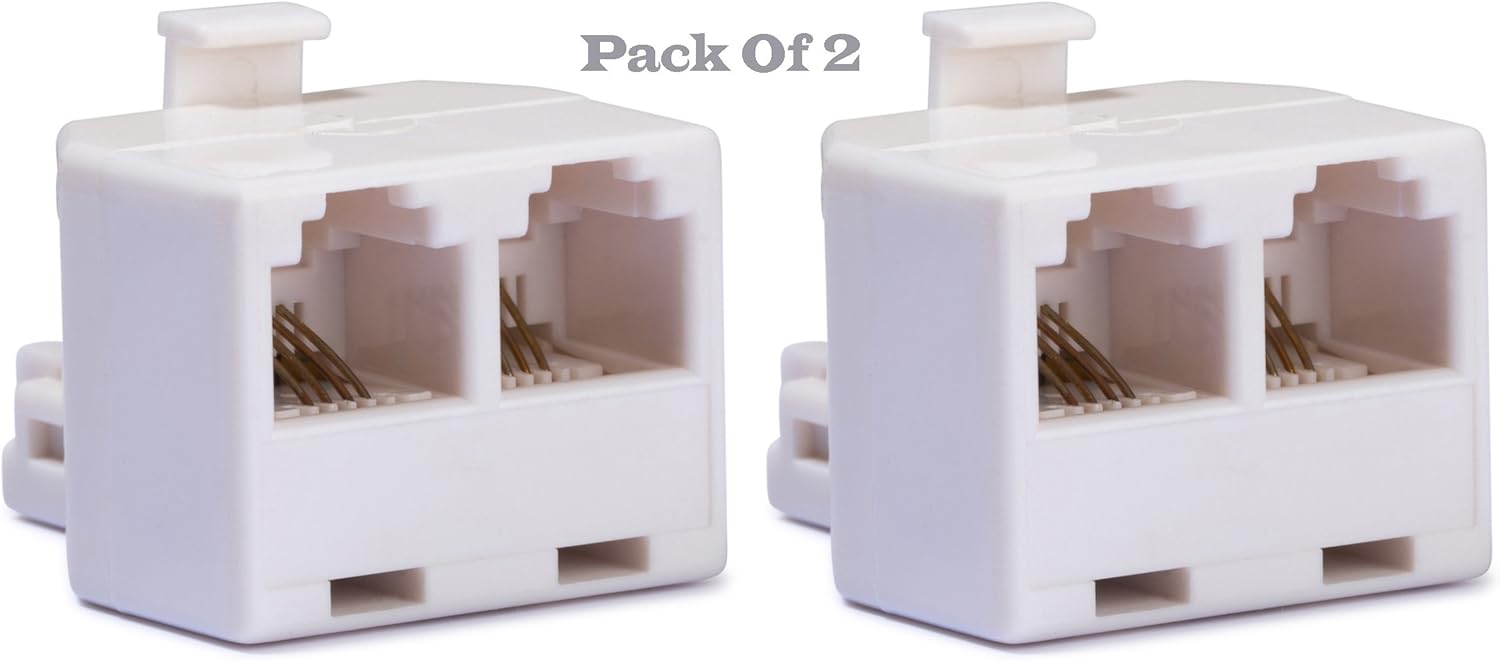 2 Pack. Duplex Wall Jack Adapter, Converts One RJ11 Male