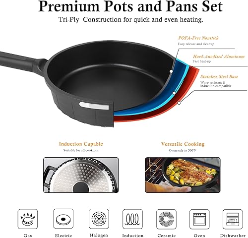 Miniatura 4 de Juego de ollas y sartenes, juegos de utensilios de cocina de 5 piezas con tapas, juegos de utensilios de cocina de inducción con asas Stay Cool,