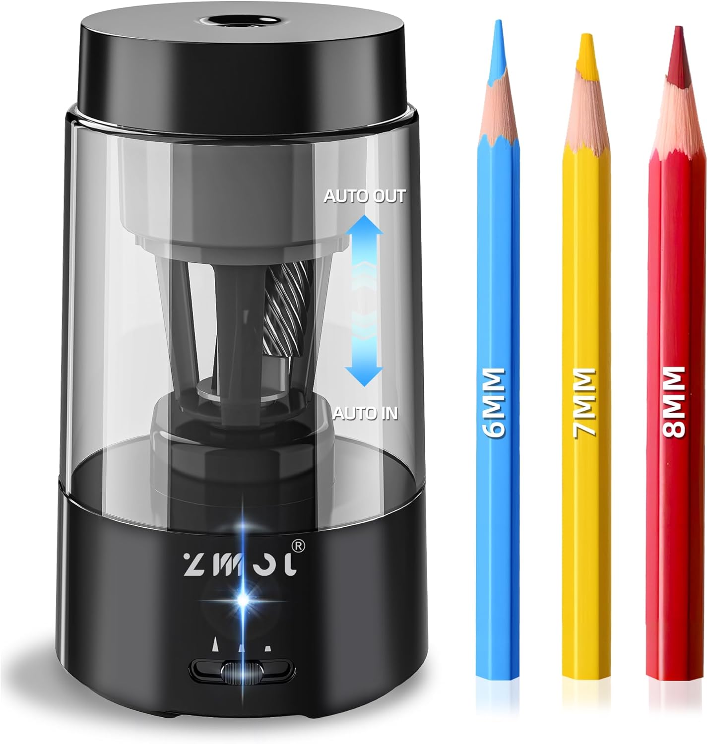 ZMOL Fully Automatic Pencil Sharpener for Classroom, Hands-Free,Battery Operated Rechargeable Electric Colored Pencil Sharpeners, Auto Stop,Suitable for No.2/Office/Home/School