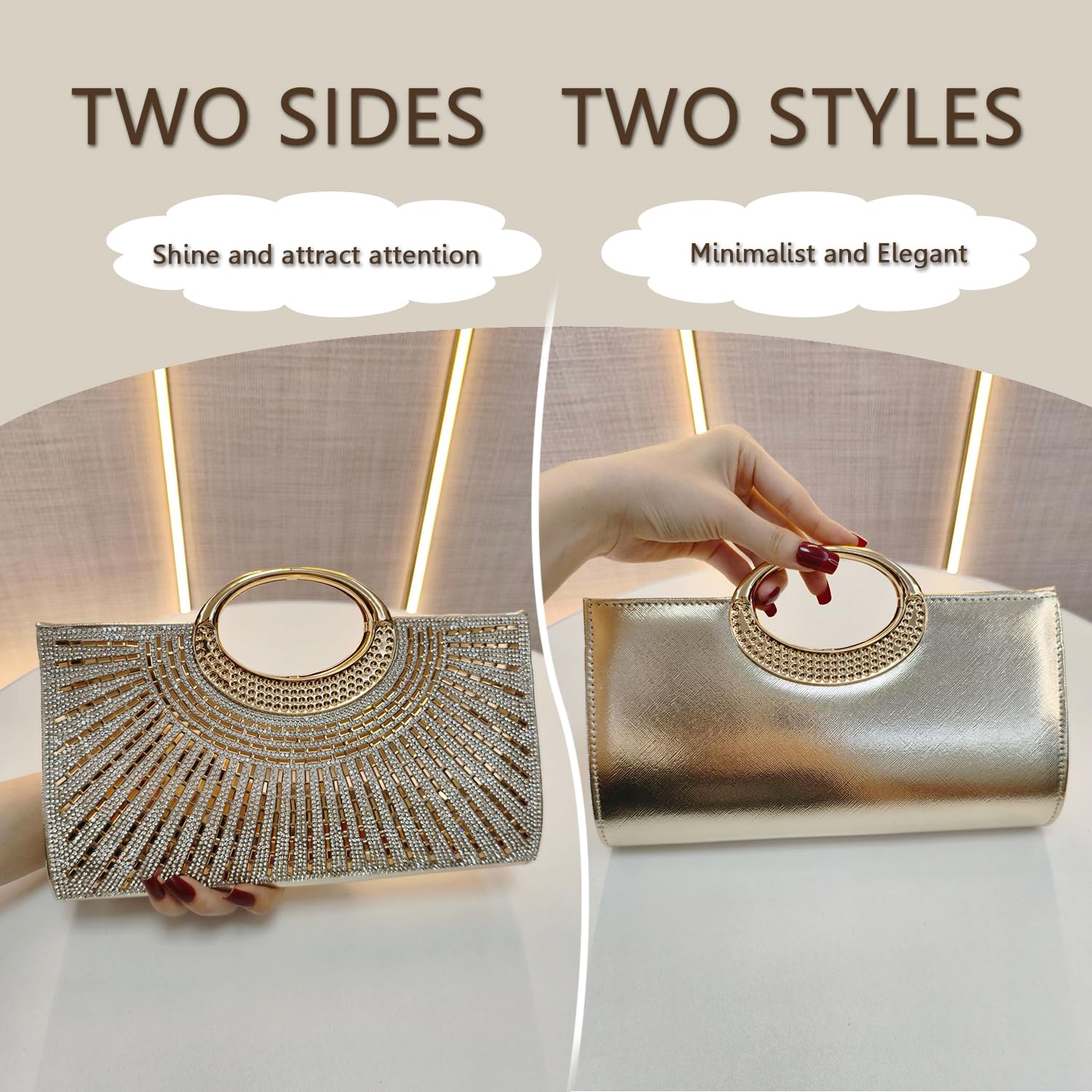 Pahajim Abendtasche Damen Glitzer Kleine Tasche mit Strass Elegant Clutch Umhängetasche für Hochzeit Party Date