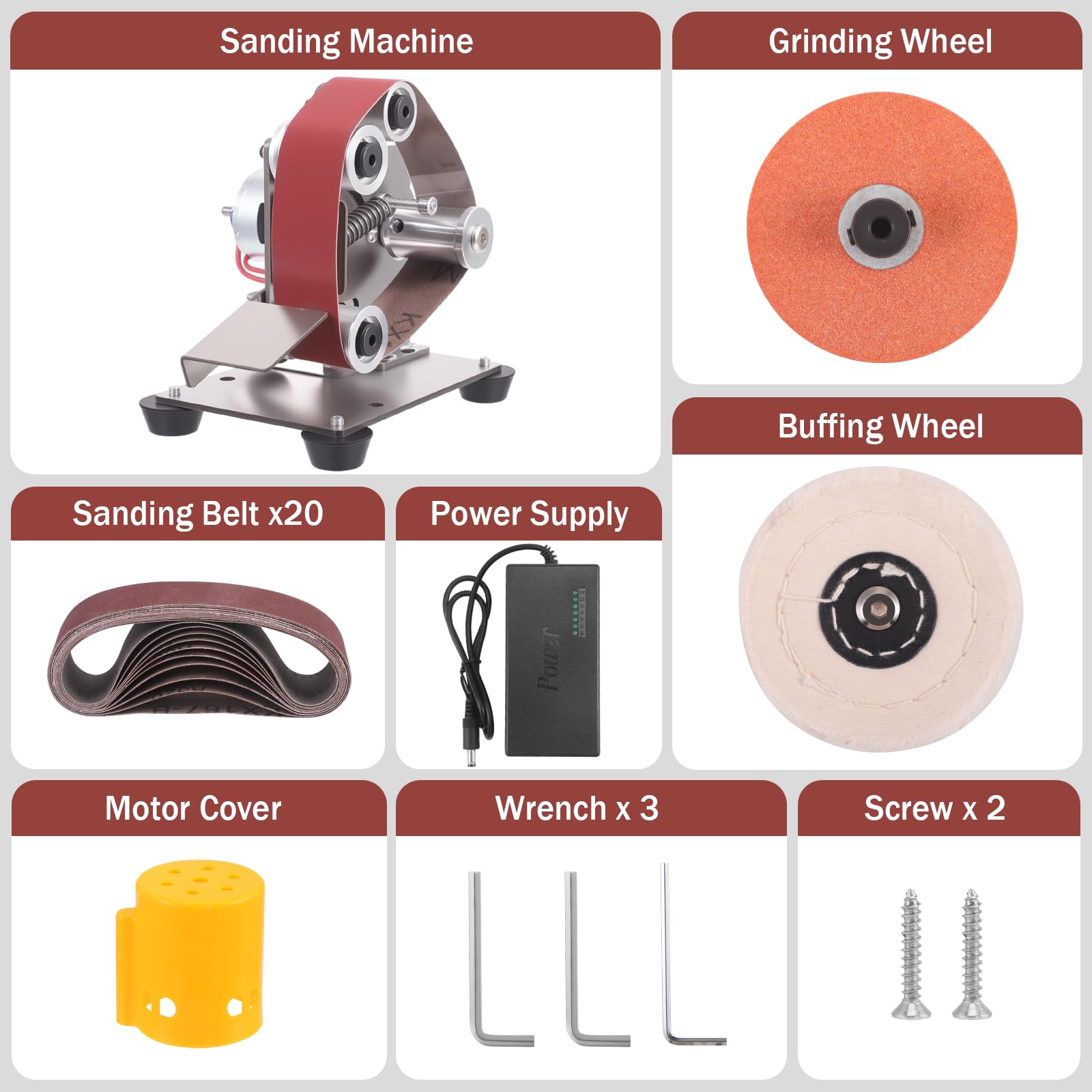 Mini ponceuse à bande, électrique, 7 vitesses réglables, petite ponceuse avec 20 bandes abrasives (grain 80-1000) pour la fabrication de couteaux, le bois, le travail du métal