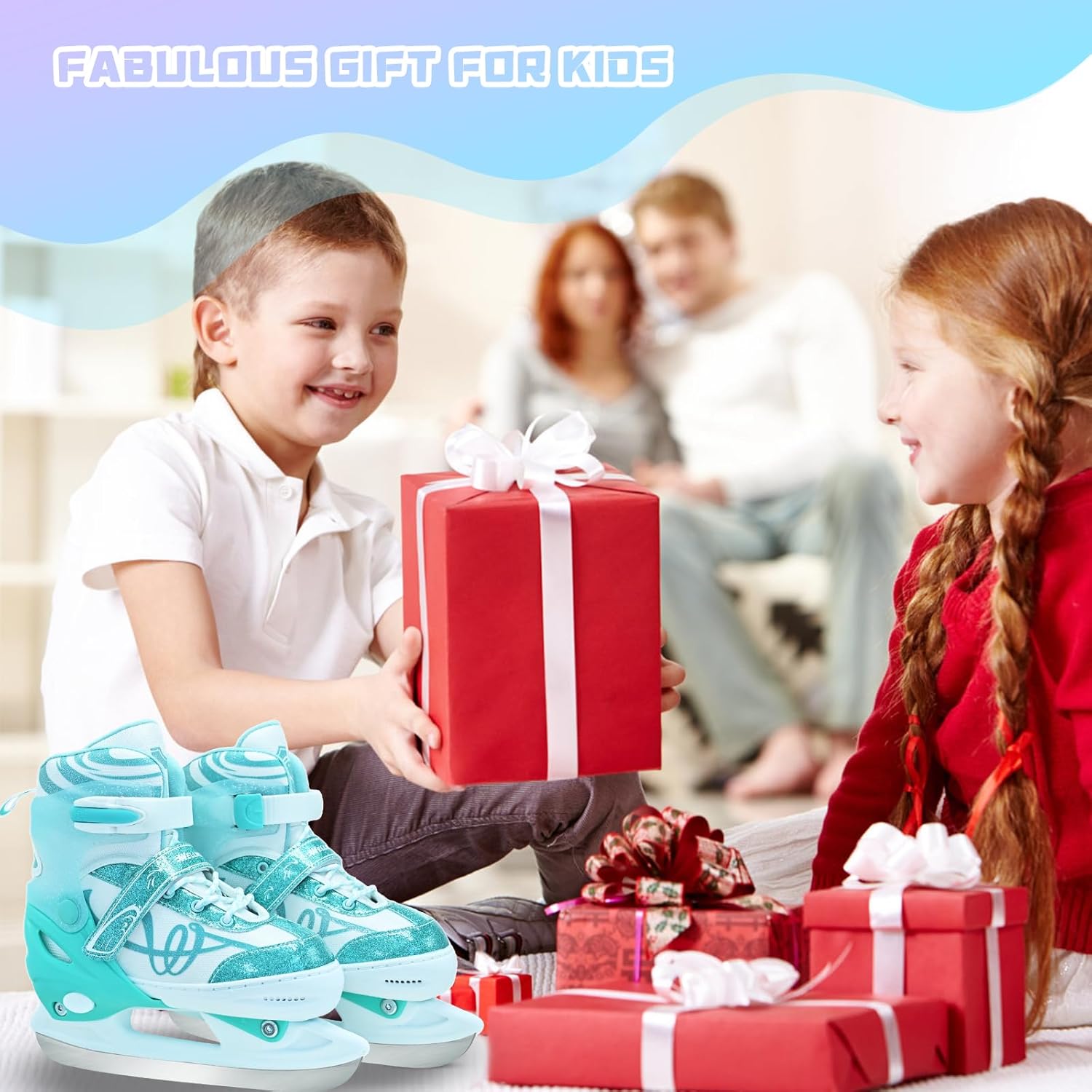Adjustable Ice Skates for Kids, Girls Ice Skating Shoes for Beginner Ages 4-12, Iceskates for Boys Outdoor and Rank