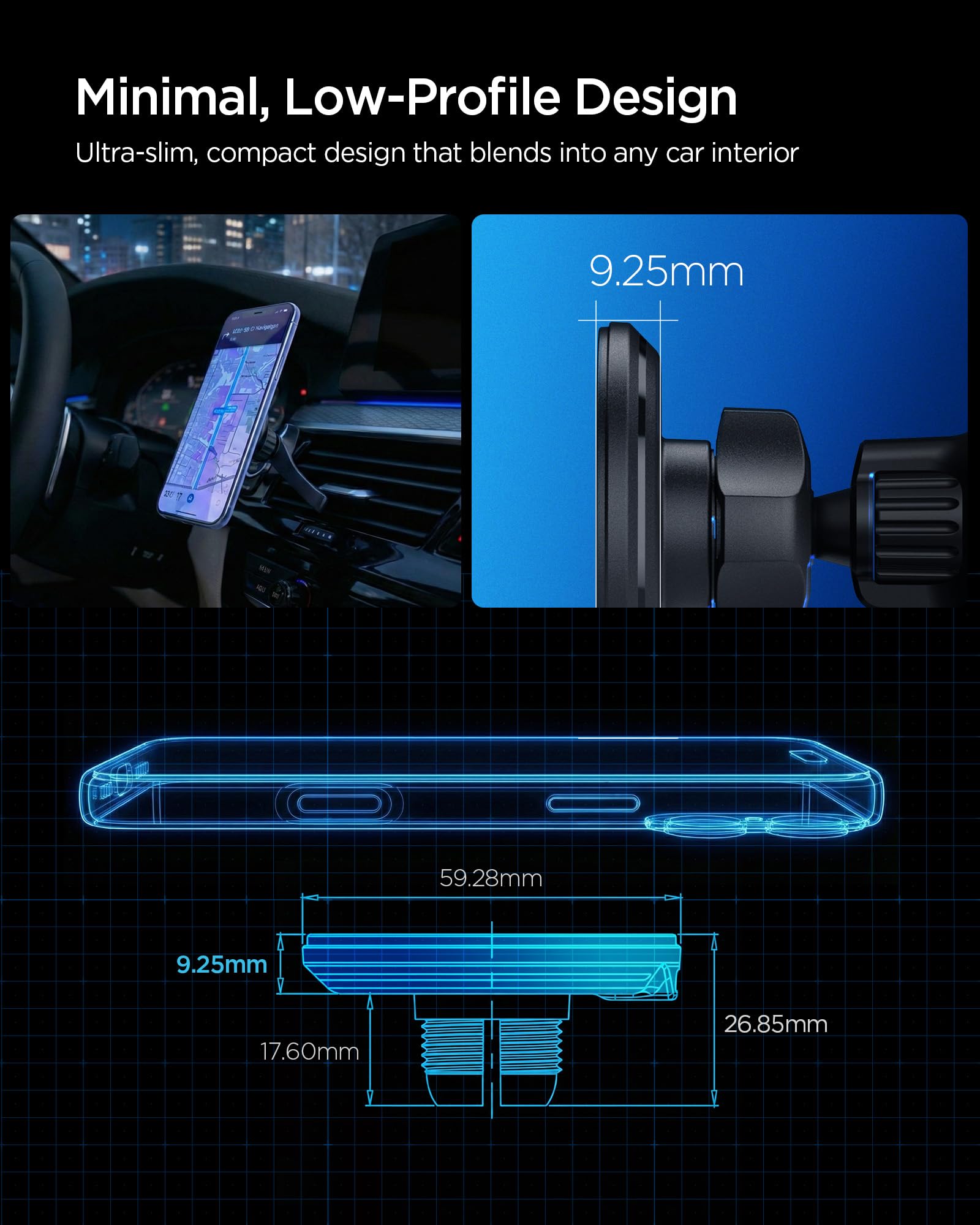 Spigen Essential MagFit Qi2 15W Ricarica Wirelss Auto per Cellulare [Cavo Incluso] Supporto Telefono Magnetico Compatibile con iPhone 17/17e/16/15/14 Pro Max e Cover MagSafe/Pixelsnap - Presa d’Aria