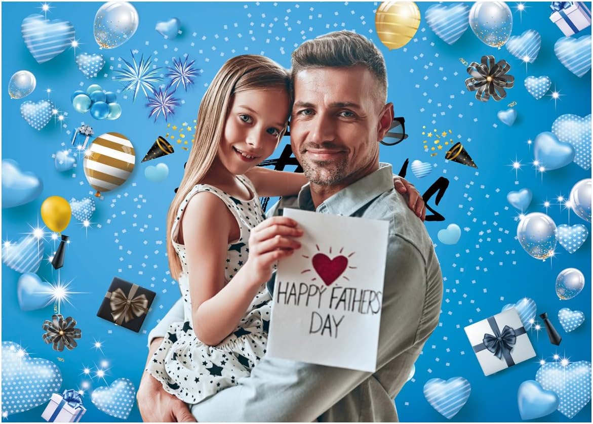 8X6FT Happy Father's Day Backdrop Necktie Blue Backdrops Family Prom Father's Day Party Supplies Decorations Banner Photography Background DH-403