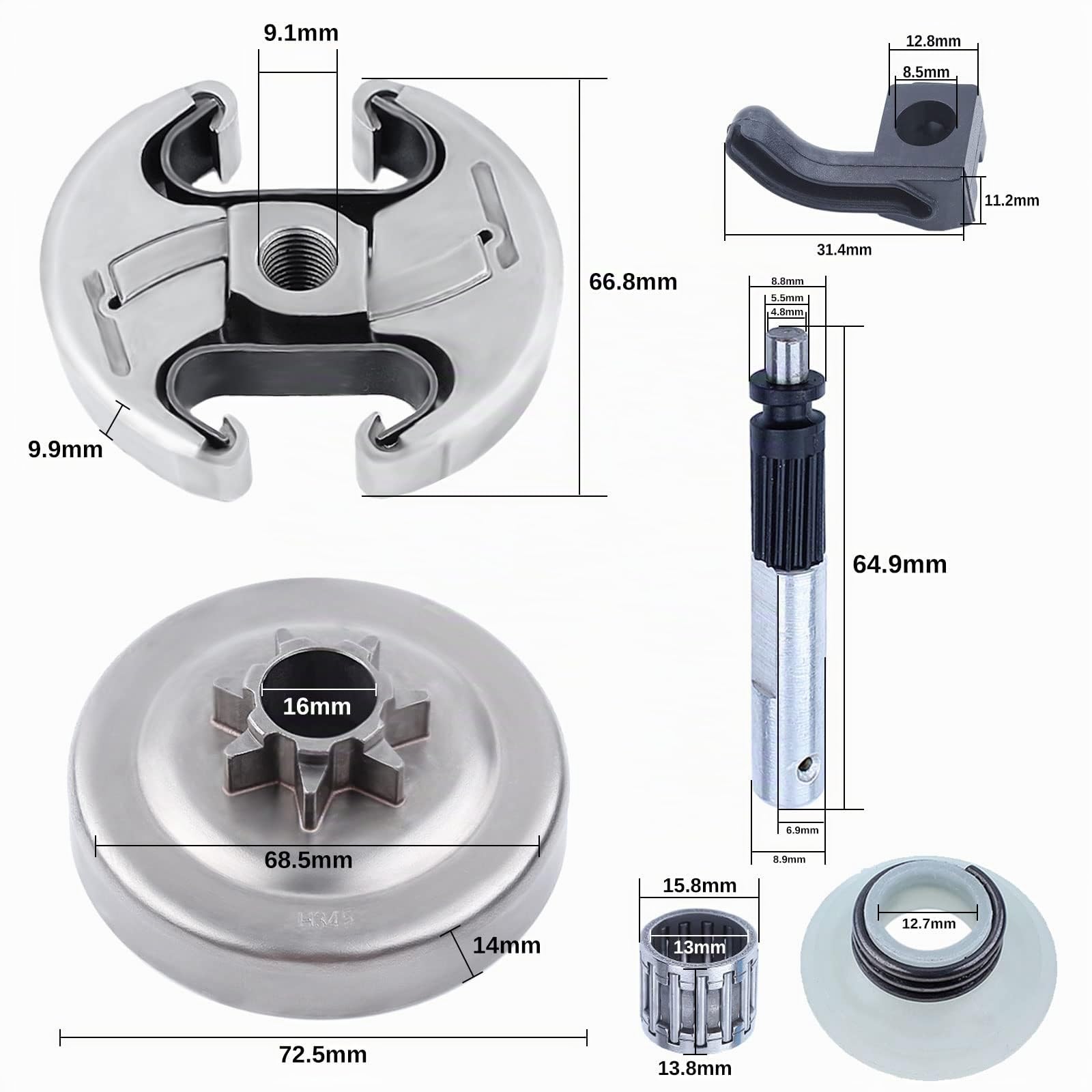 .325'' Kettenrad 7 Zähne Kit für Husqvarna 345 445 340 450 Serie, ADEFOL Kettenrad + Kupplung + Kettenritzel + Ölpumpe + Nadellager + Kupplungsfeder Ersatzteile Zubehör Kit