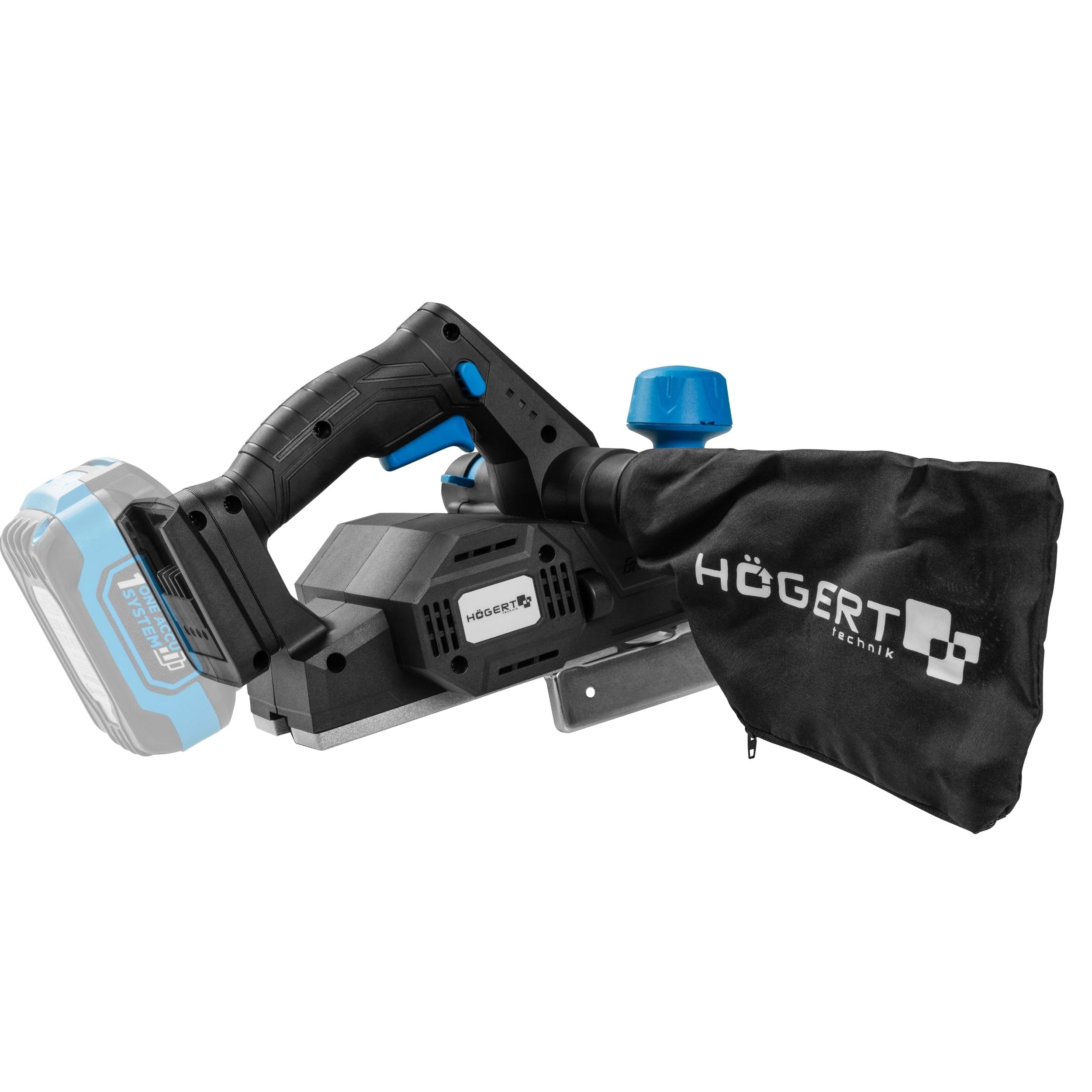 HÖGERT TECHNIK Cepillo Eléctrico a Batería 18V OneAccuSystem, motor sin escobillas, 82 mm de ancho, 16000 RPM, suela de aluminio, inalámbrico para carpintería, sin batería
