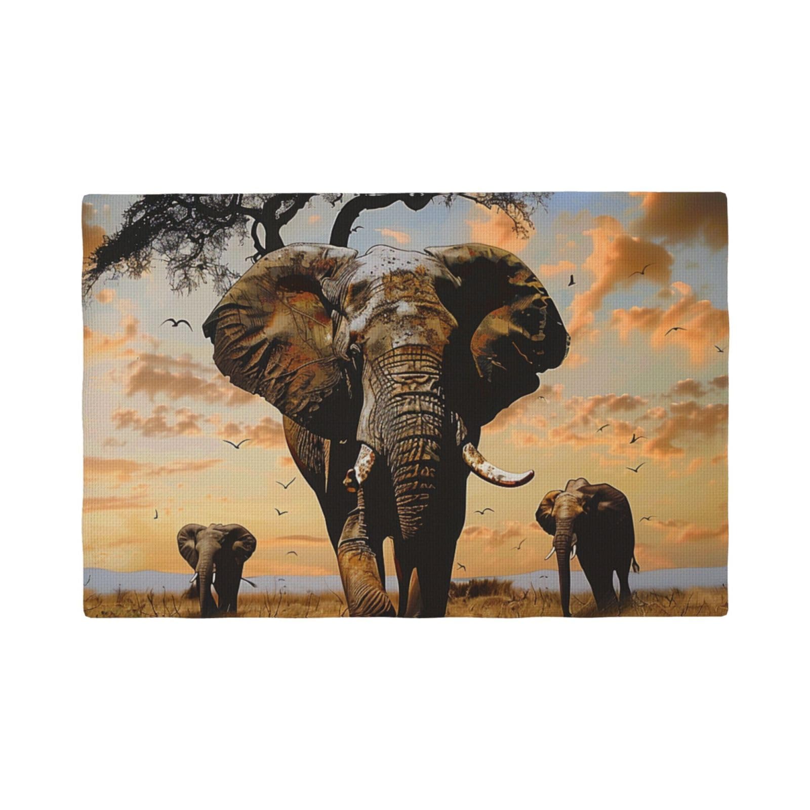 African Elephant Print Placemats Set, Heat Resistant Washable Placemat 12x18in Table Mats for Party Kitchen Dining Table Decoration Indoor Outdoor, Six Piece