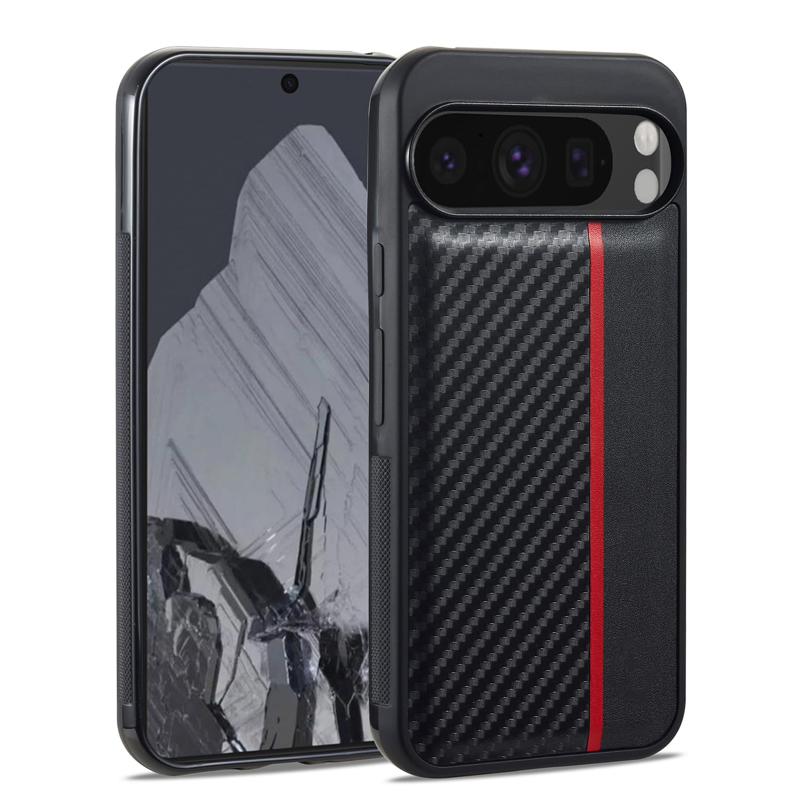 Handyhülle Leder Für Google Pixel 11 Pro XL/ 11 Pro/ 11, Kohlefaser Texture