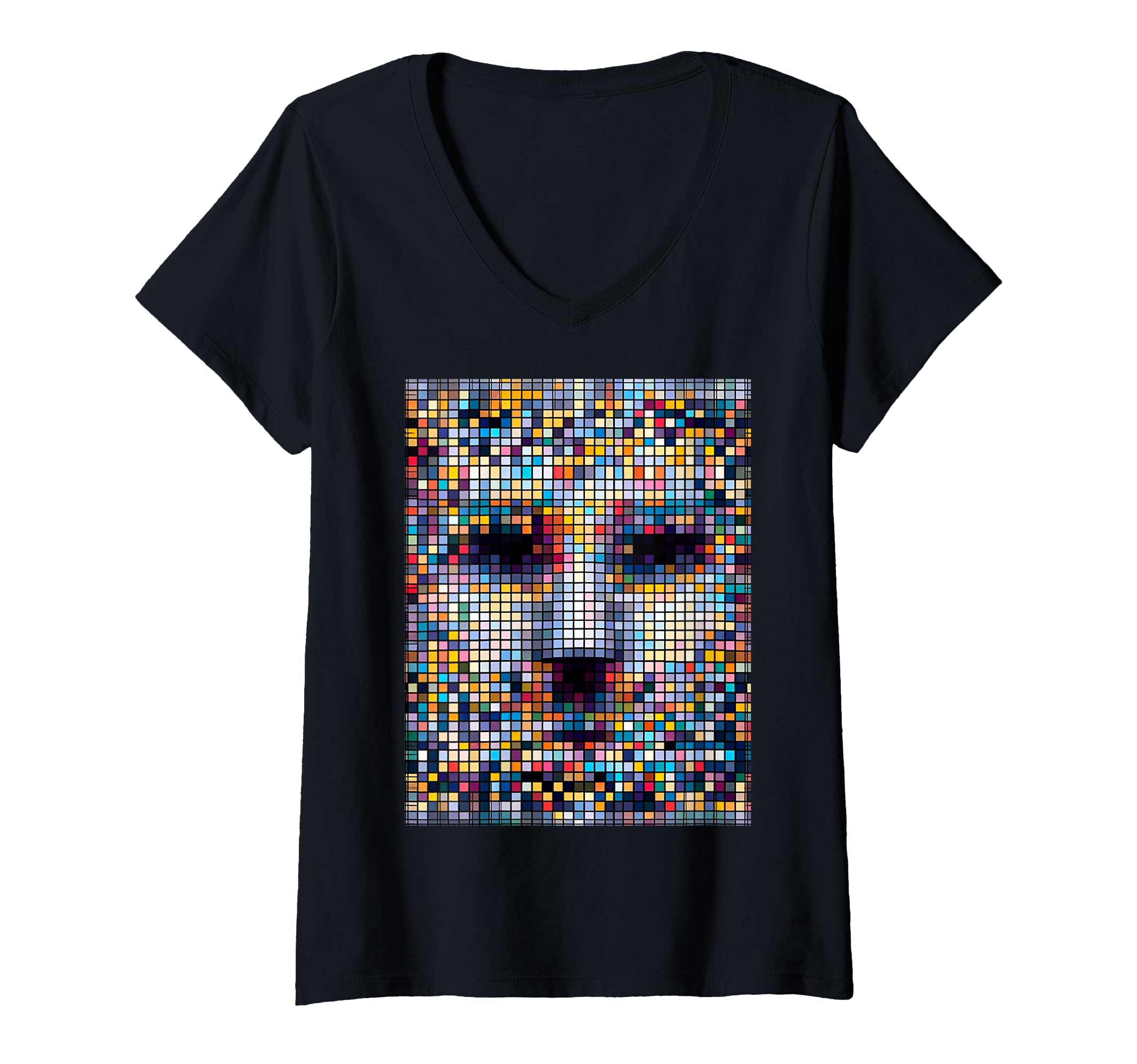 Womens Anti-Facial Recognition Pixelated V-Neck T-Shirt