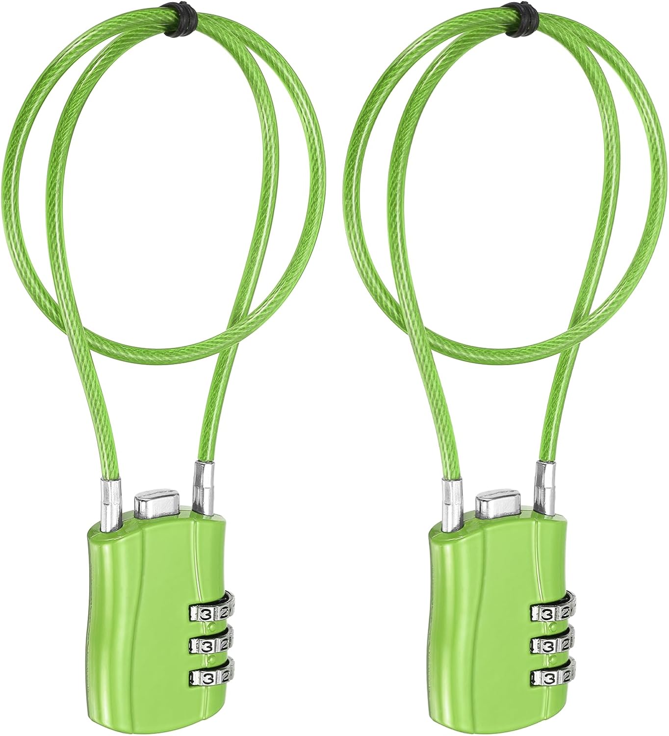 PATIKIL Combination Padlock (15.8 Inch, Green) (2 Pcs), 3-Digit Combo Padlock Luggage Locks with Coated Steel Wire Rope, Suit for Gym Locker/Fence/Storage/Backpack/Toolbox/Cabinets