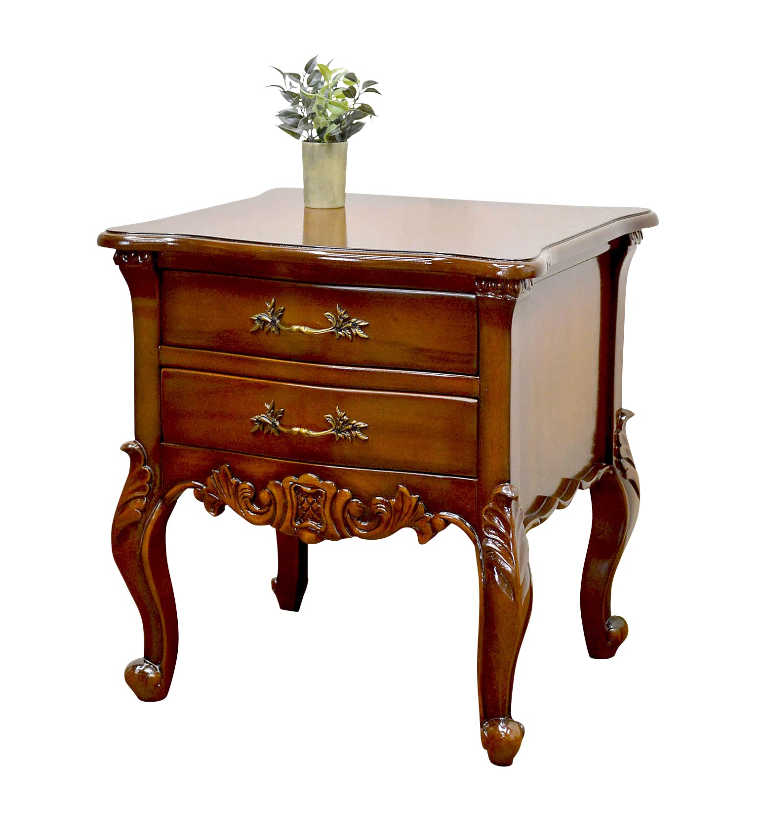 マホガニー ナイトテーブル ベッドサイドテーブル 2段引出し 収納