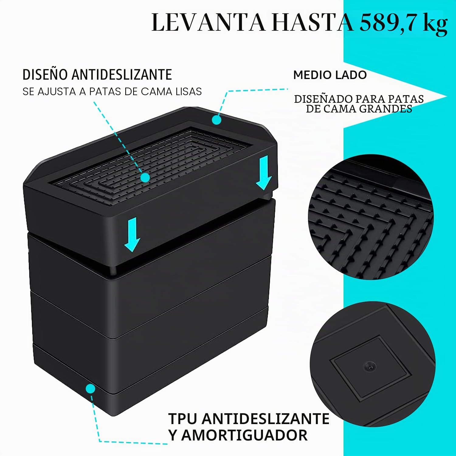 ANNKUT Paquete de 12 elevadores de Cama rectangulares, elevadores de Muebles Ajustables de 4 Pulgadas para Cama, sofá, Mesa y sillas de elevación a 1.5, 3 o 4 Pulgadas, soporta hasta 1.3 Libras (4