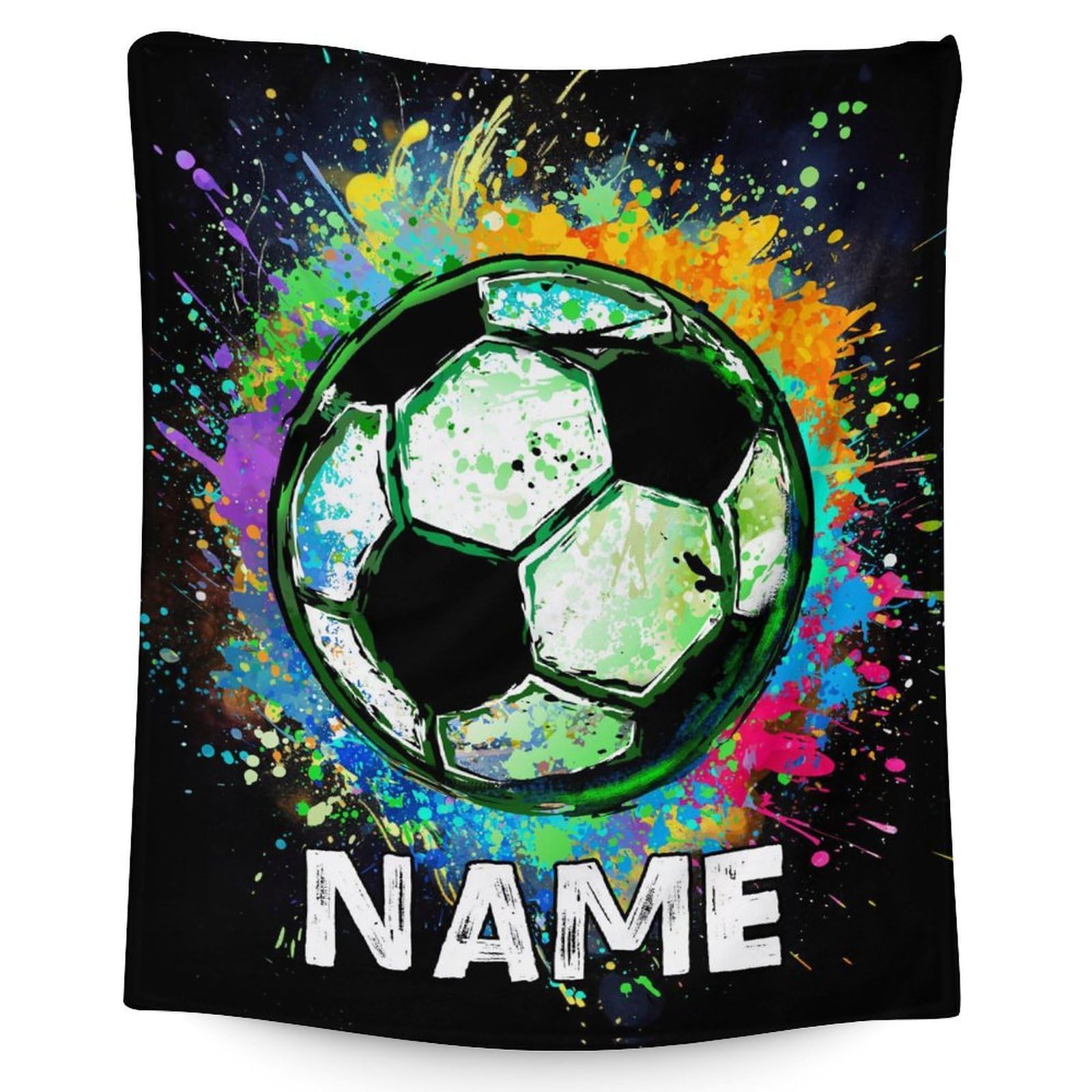 Personalisierte Fußball Kuscheldecke mit Name – 204x153 cm – Große weiche Flanelldecke für Erwachsene & Kinder – Schwarze Sportdecke für Bett & Sofa – Individuelles Geschenk für Fußballfans