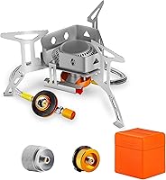 Vista 1 de Estufa de campamento de 3500 W, estufa de campamento resistente al viento con funda de transporte de encendido piezoeléctrico y 2 adaptadores