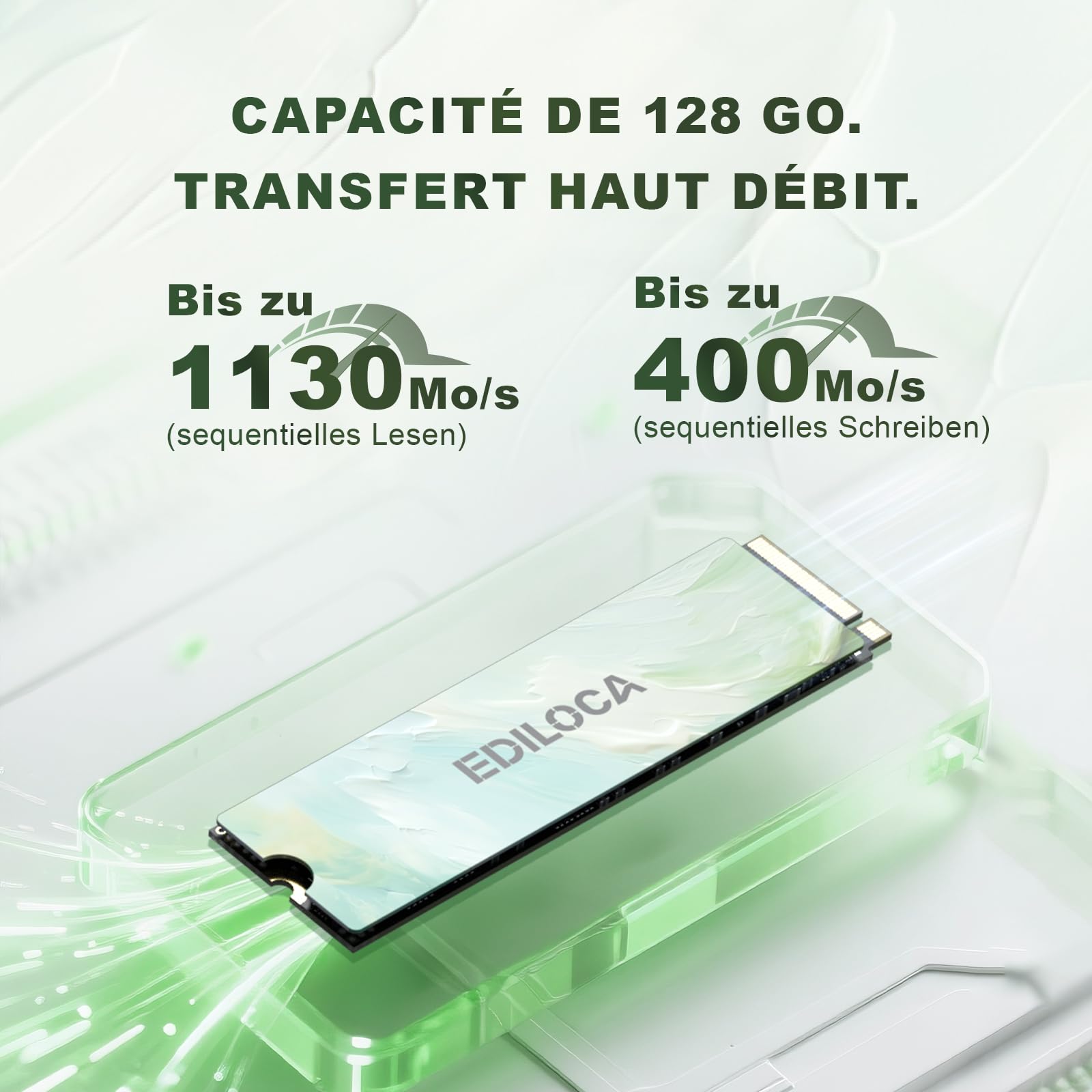 Ediloca EN680E 128 Go SSD PCle 3.0x4, NVMe M.2 2280, Cache SLC, 1130 Mo/s en Lecture, 400 Mo/s en écriture, Disque SSD Interne, Compatible avec Les Ordinateurs de Bureau et Portables