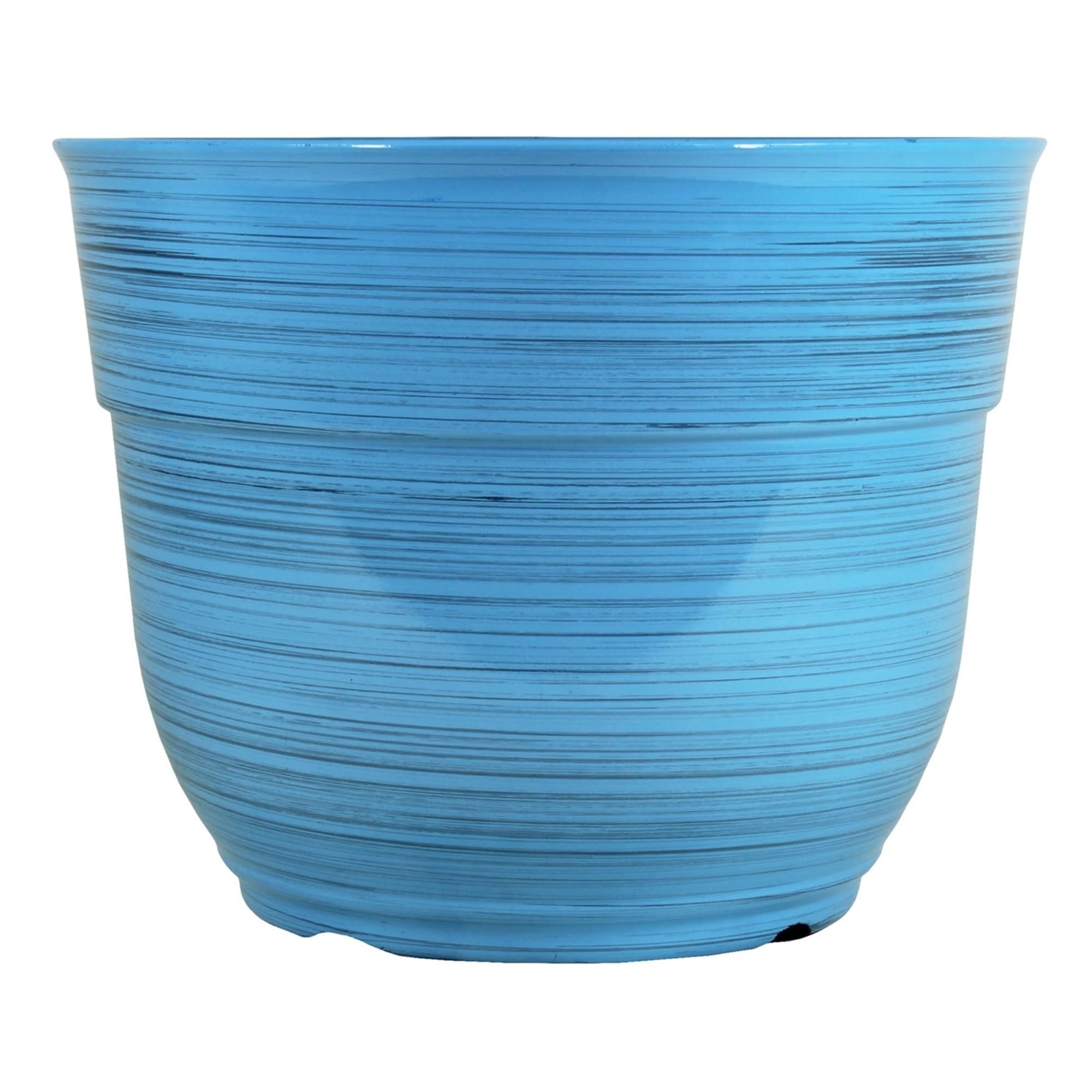 Garden Elements Indoor/Outdoor Glazed Brushed Happy Plastic Planter, Large, Bright Blue, 15"