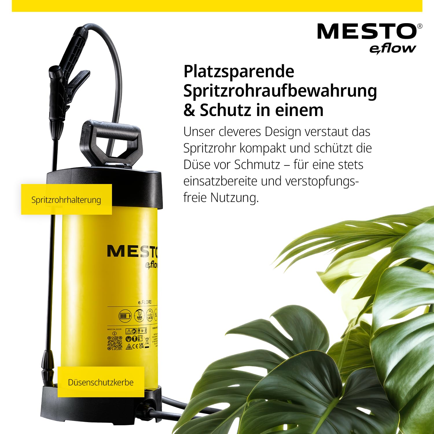 Mesto e.flow e.Flori Akku-Drucksprühgerät 5L | Akku Drucksprüher 1,4 bar | Akku Sprühgerät | Pumsprühflasche für Haus & Garten | Drucksprüher elektrisch | Pflanzensprüher | Gartenspritze & Unkrautspri