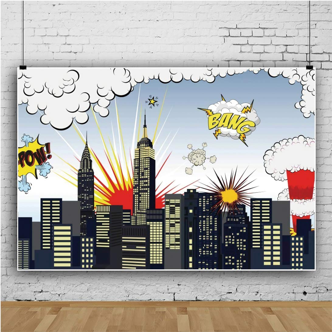 HQM Super City Photography Backdrops Skyline Buildings City Boom Photo Background Fabric Children Birthday Newborn Baby Shower Party Banner Studio Photo Props 5x3ft150x100cm - View #9