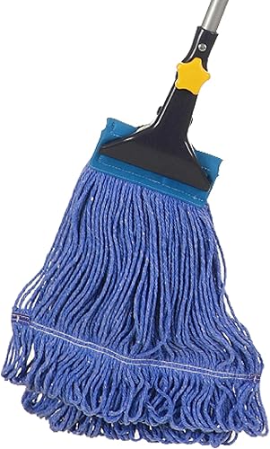 Yocada Trapeador húmedo de cuerda con extremo de bucle, trapeador de algodón resistente, grado industrial comercial, telescópico, poste de hierro,