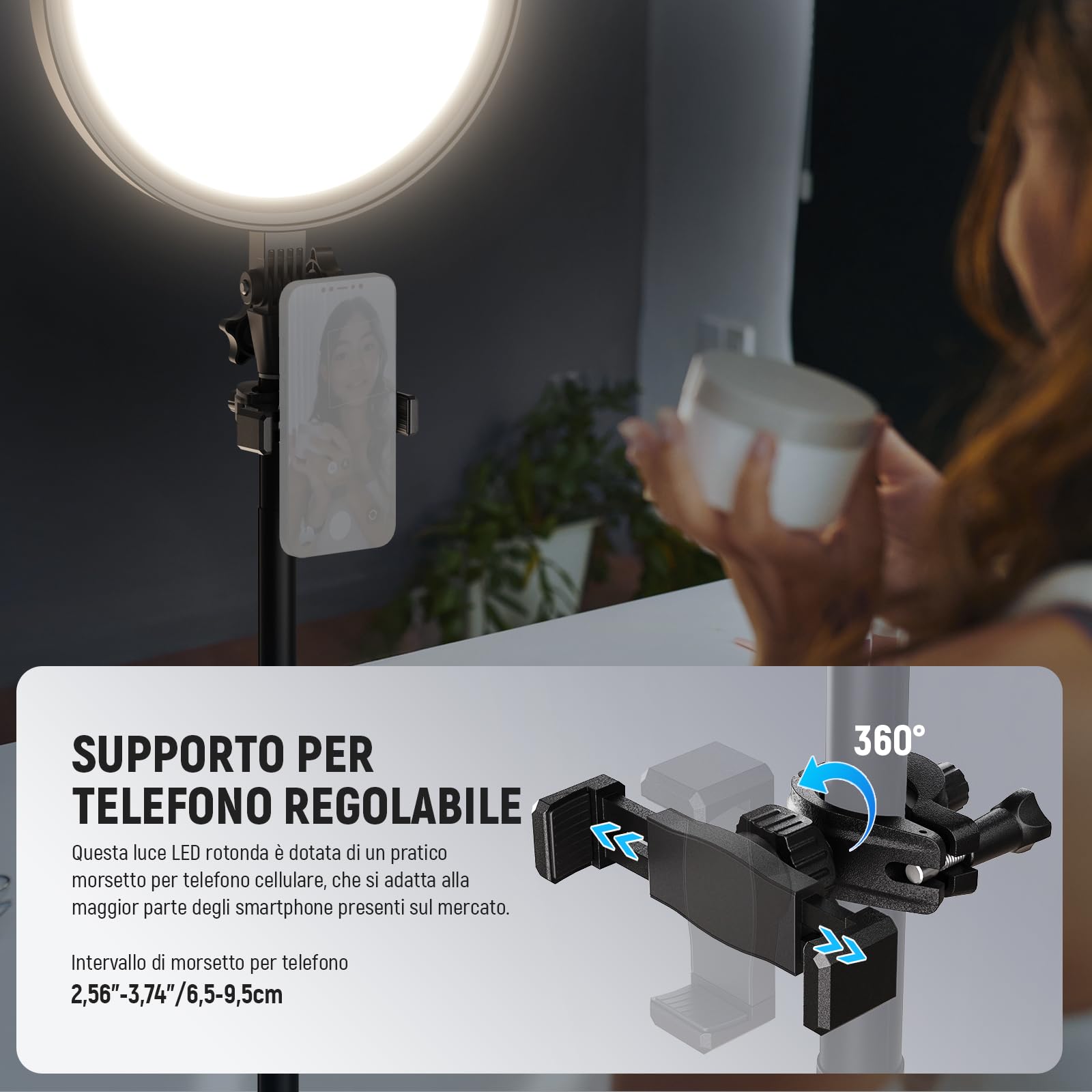 NEEWER BASICS Ring Light Grande 30cm 24W con Stand 68"/Portatelefono/Telecomando per iPhone Video Selfie Streaming Trucco Fotografia Studio, 3000K-6500K CRI98 Luce Pannello LED a Schermo Intero, BR13