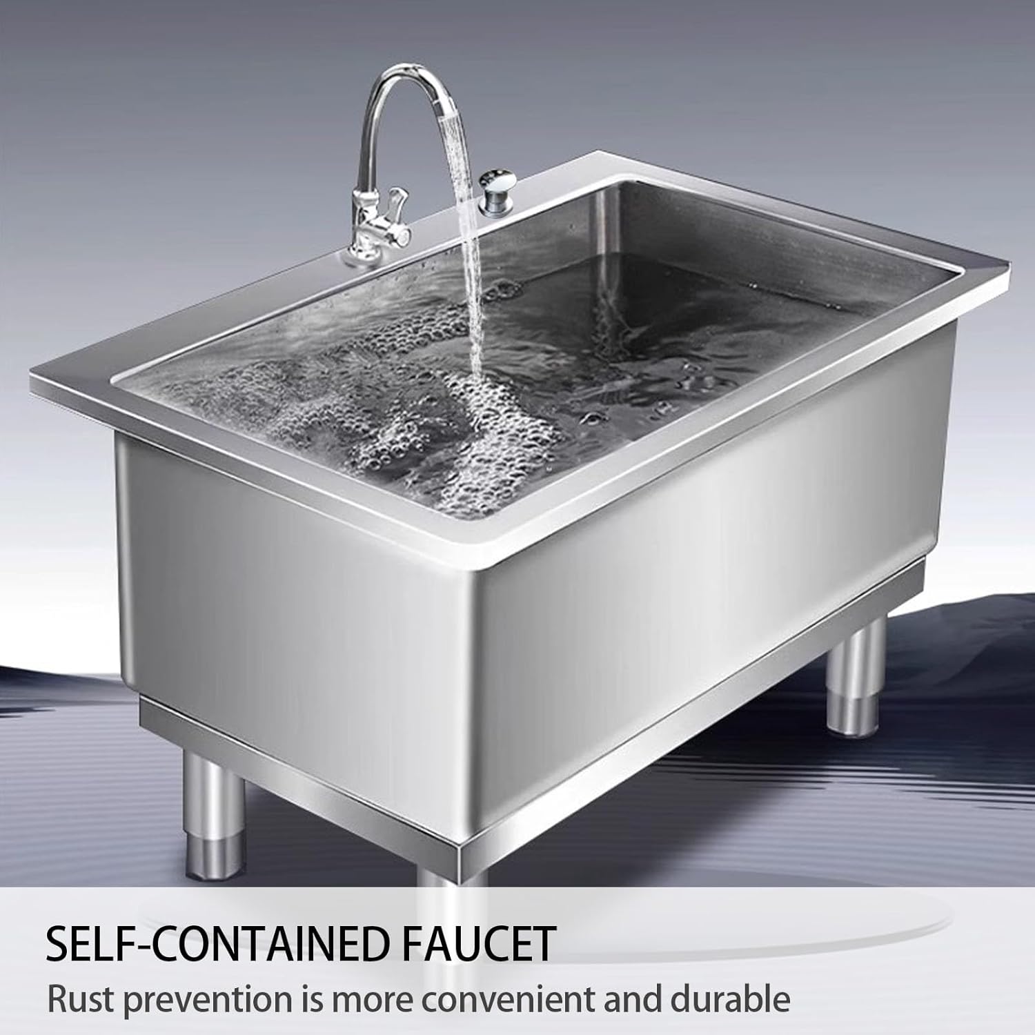 304 Stainless Steel floor mop sink with Faucet,Freestanding Mop Service Basin, Commercial Industrial Sink with Strainer,Mount Mop Sinkfor Kitchen,Restaurant(50cm/19.6in)