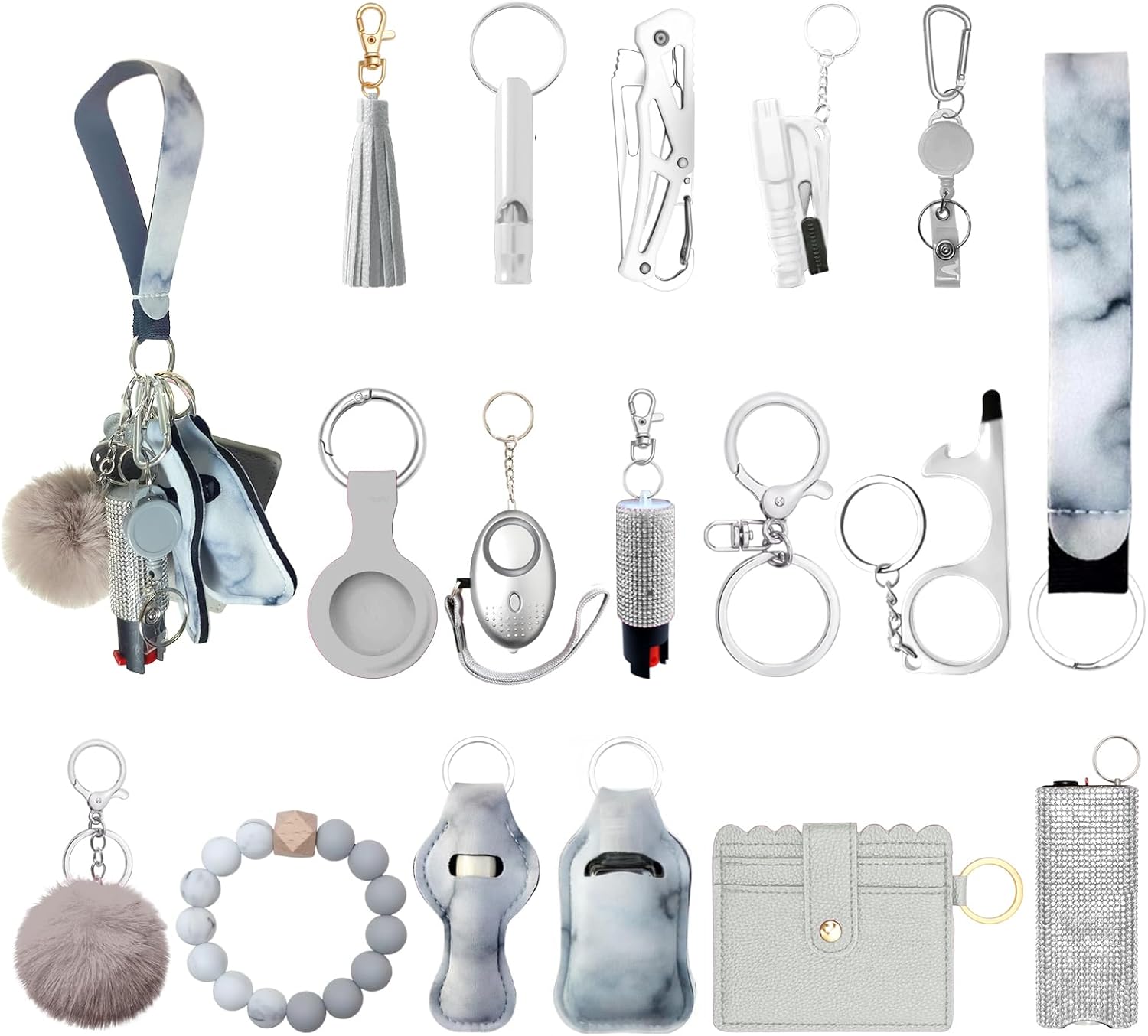 Araafur Wristlet Keychain Set with Wallet Card Holder and Pom pom Airtag Keychain Accessories for Women