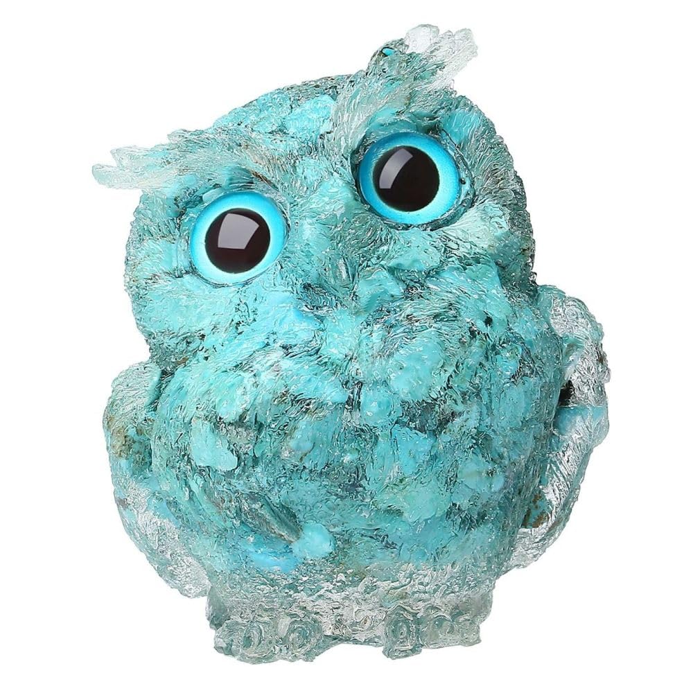 Turquoise 2.4" Owl Statue Natural Healing Crystal Cute Owl Animal Figurine Pocket Sculpture Reiki Healing Gemstone Animal Figurines Home Office Car Decoration The Best Giftsfor Women Men