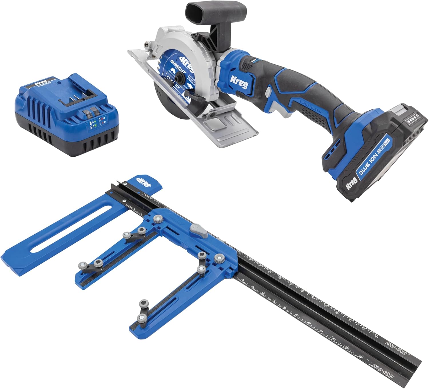 Kreg Rip-Cut + Ionic Drive 4-1/2-Inch Circular Saw Project Kit - Cordless Cutting System, Brushless Motor, 36-Tooth Blade, Battery & Charger - KPTCS4502400B40