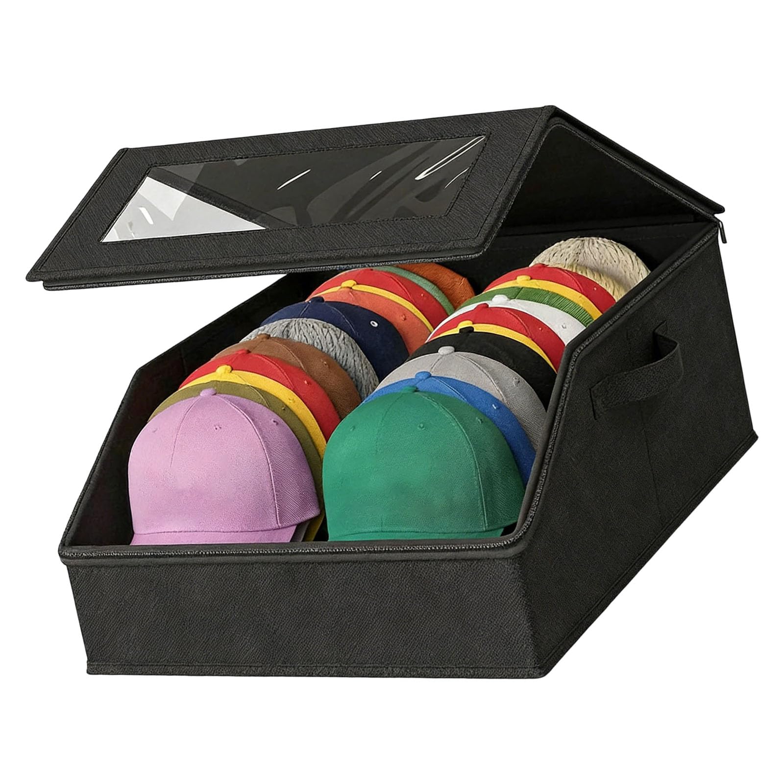 Kaeltsyn Stackable Hat Organizers for Baseball Caps, Storage with Clear Window Lid Ball Cap Storage, Hats Box Holder