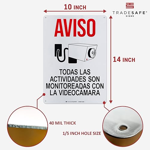 Miniatura 3 de TRADESAFE Señal de videovigilancia - Monitoreadas con la Videocámara - Señal español, de seguridad de aluminio de instalación rápida, reflectante de